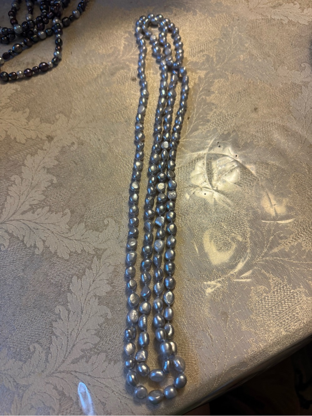 Vintage Genuine Gray Freshwater Baroque Pearl Multi Strand Necklace